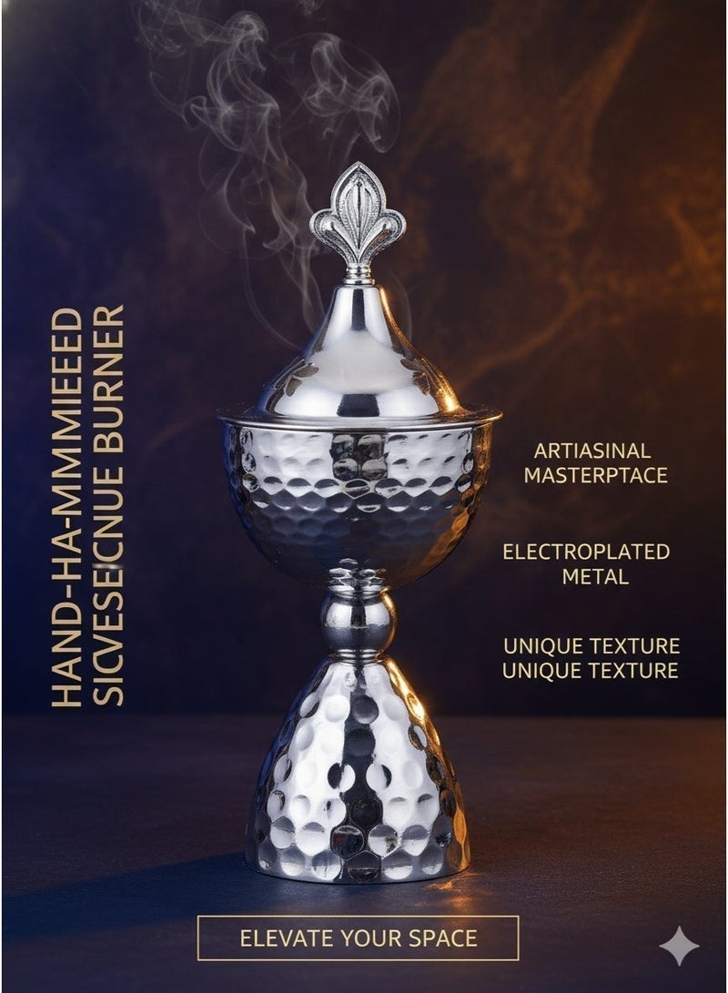 Luxury Metal Incense Burner/Bakhoor Burner/Incense Holder, Aroma Diffuser, Simple Hammered Design, Electroplating Process Suitable For Home Decoration Room decor/Table decor/Silver/The Most Beautiful Gift for Your Friends and Family - Image 4